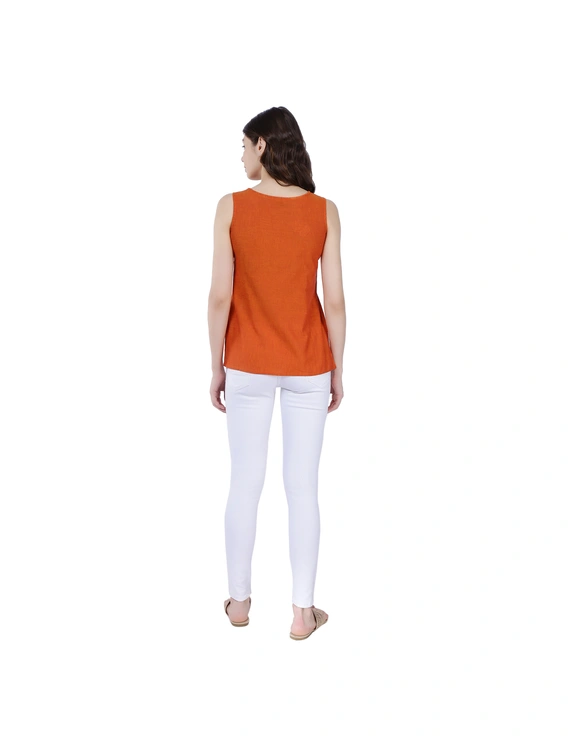 ORANGE MANGALAGIRI TOP WITH MULTICOLOURED EMBROIDERY : LB130A-S-1