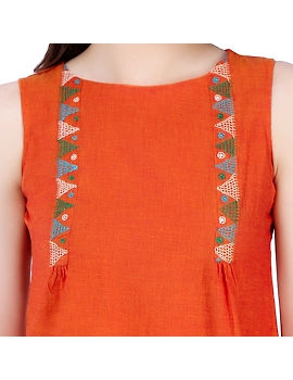 ORANGE MANGALAGIRI TOP WITH MULTICOLOURED EMBROIDERY : LB130A-S-2-sm