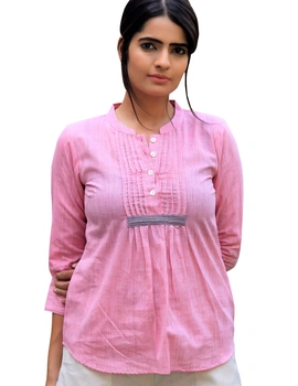 BABY PINK SHORT TOP IN MANGALAGIRI COTTON : LB140A-S-1-sm