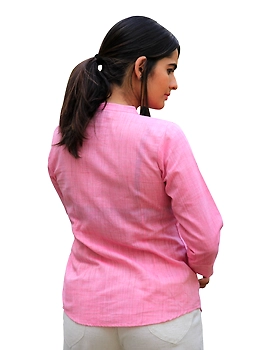 BABY PINK SHORT TOP IN MANGALAGIRI COTTON : LB140A-M-2-sm
