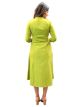 MEHENDI GREEN A LINE DRESS WITH FLORAL EMBROIDERY : LD330B-S-2-sm
