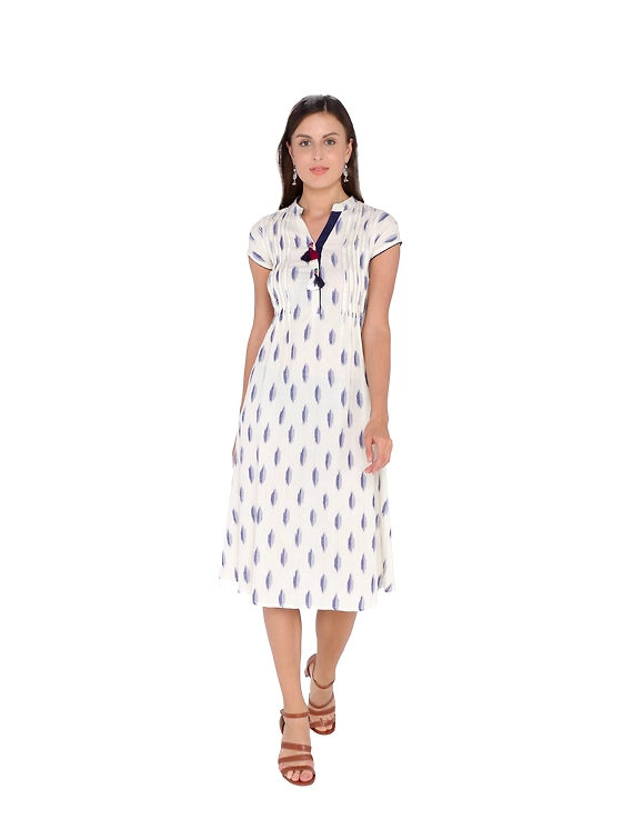 WHITE &amp; BLUE A LINE IKAT DRESS : LD340A-XS-1