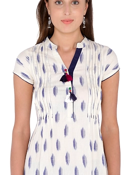 WHITE &amp; BLUE A LINE IKAT DRESS : LD340A-S-2-sm