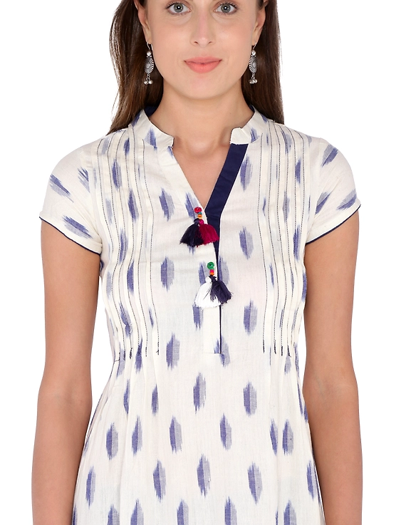 WHITE &amp; BLUE A LINE IKAT DRESS : LD340A-L-2