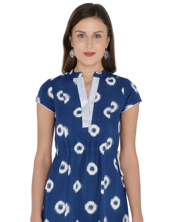 BLUE A LINE DRESS IN DOUBLE IKAT : LD350A-S-2