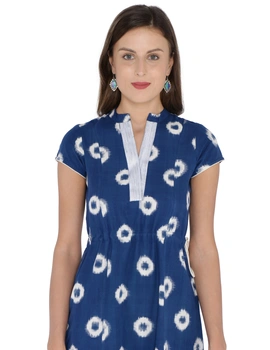 BLUE A LINE DRESS IN DOUBLE IKAT : LD350A-M-1-sm