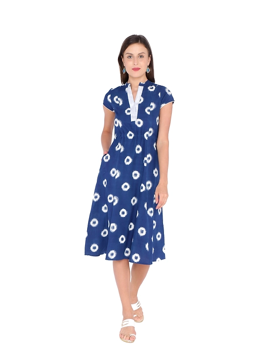 BLUE A LINE DRESS IN DOUBLE IKAT : LD350A-LD350A-XL