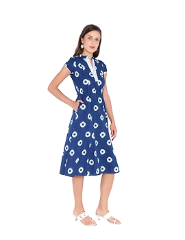 BLUE A LINE DRESS IN DOUBLE IKAT : LD350A-XL-2-sm