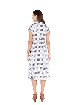 GREY AND WHITE IKAT A LINE DRESS : LD350C-S-2-sm