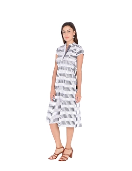 GREY AND WHITE IKAT A LINE DRESS : LD350C-LD350C-M-sm