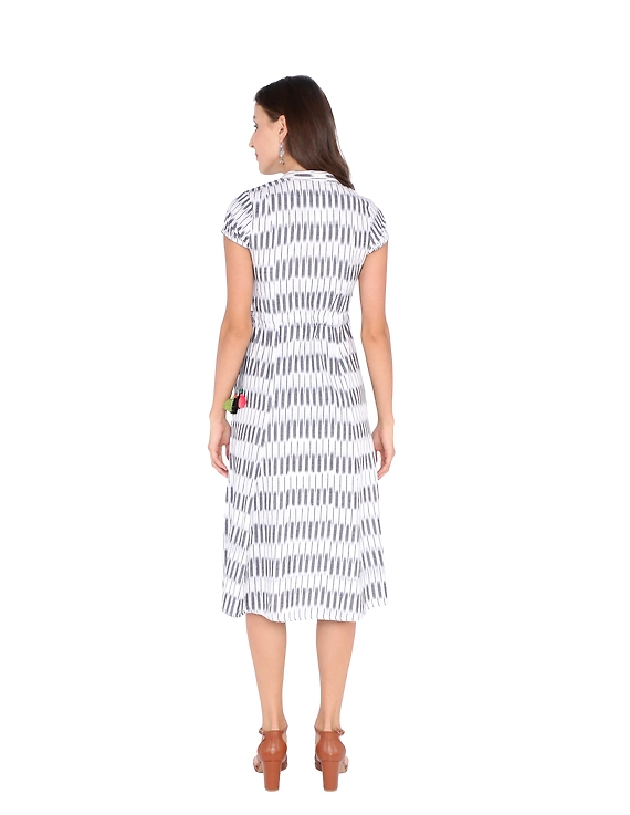 GREY AND WHITE IKAT A LINE DRESS : LD350C-M-2