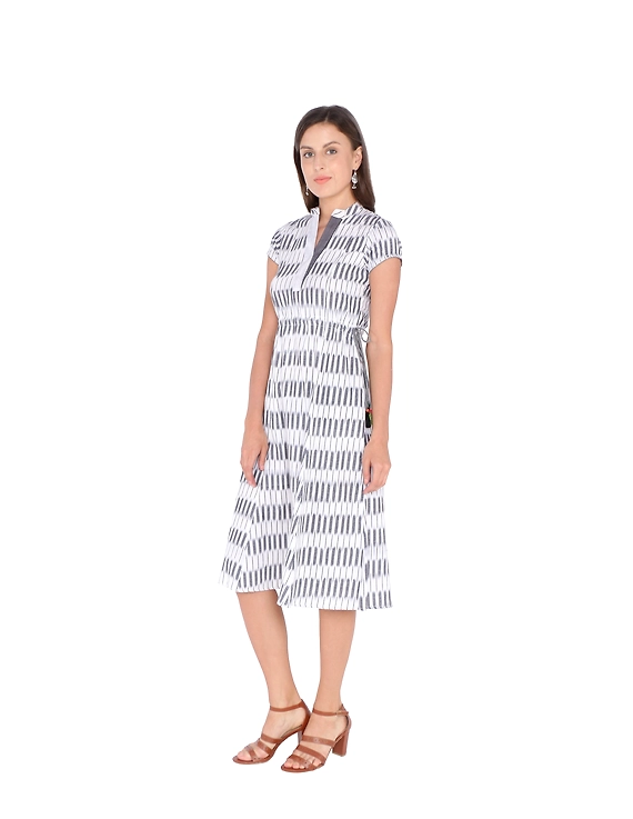 GREY AND WHITE IKAT A LINE DRESS : LD350C-LD350C-XL