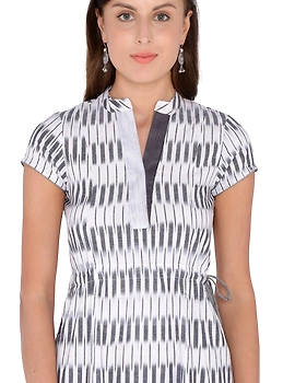 GREY AND WHITE IKAT A LINE DRESS : LD350C-XXL-1-sm
