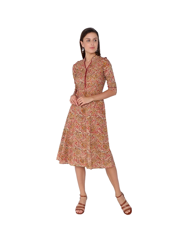 PINK KALAMKARI COLD SHOULDER DRESS: LD360A-LD360A-XXL