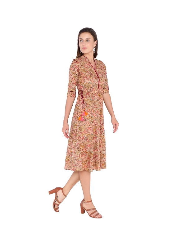 PINK KALAMKARI COLD SHOULDER DRESS: LD360A-XXL-1
