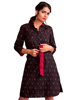 BLACK IKAT SHIRT DRESS : LD410A-LD410A-XS-sm