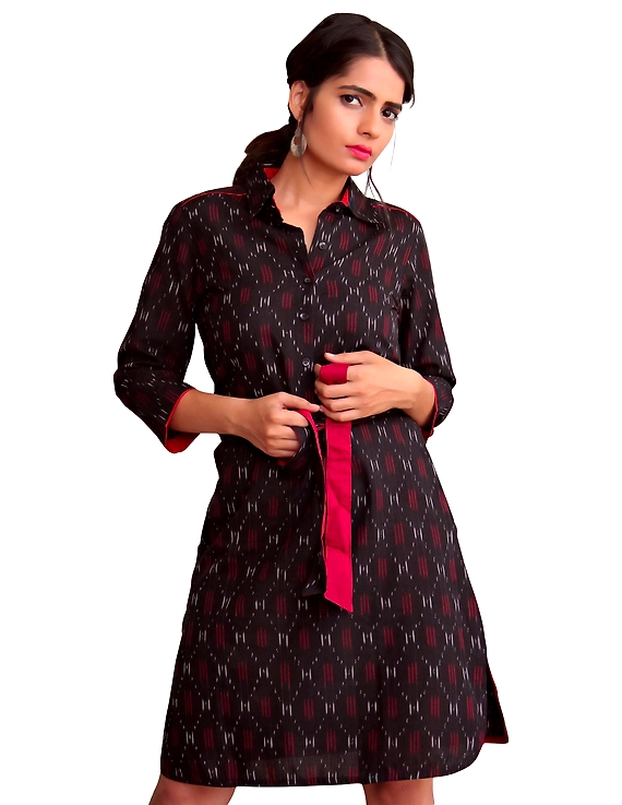 BLACK IKAT SHIRT DRESS : LD410A-LD410A-XS