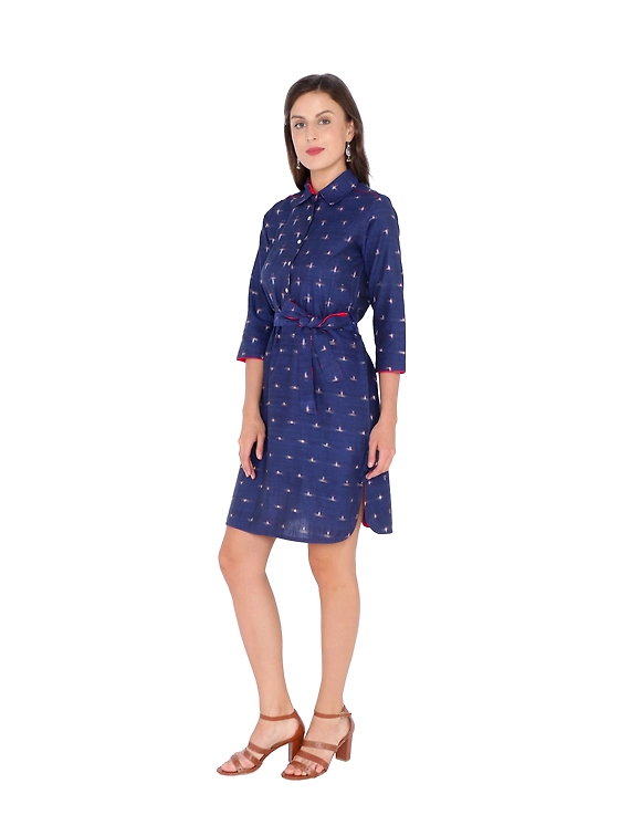 BLUE IKAT SHIRT DRESS : LD410B-LD410B-XS