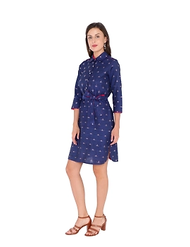 BLUE IKAT SHIRT DRESS : LD410B-LD410B-S-sm