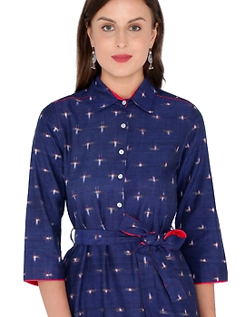 BLUE IKAT SHIRT DRESS : LD410B-S-1-sm