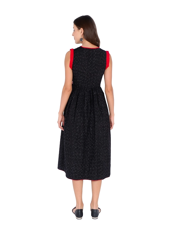 ANGARKHA DRESS IN BLACK IKAT COTTON FABRIC : LD420B-S-2
