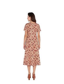 OFFWHITE FLORAL KALAMKARI DRESS WITH A BOAT NECK : LD485B-XL-2-sm