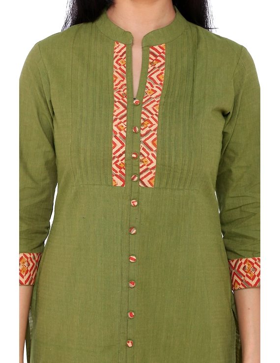 PISTA GREEN MANGALAGIRI KURTA WITH KALAMKARI DETAILS : LK120C-XL-2