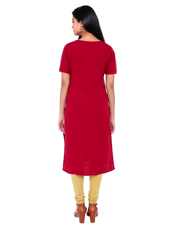 RED STRAIGHT KURTA WITH HAND EMBROIDERY: LK161B-S-2