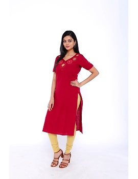 RED STRAIGHT KURTA WITH HAND EMBROIDERY: LK161B-LK161B-L-sm