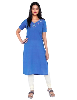 BLUE STRAIGHT KURTA WITH HAND EMBROIDERY: LK161C-LK161C-XL-sm
