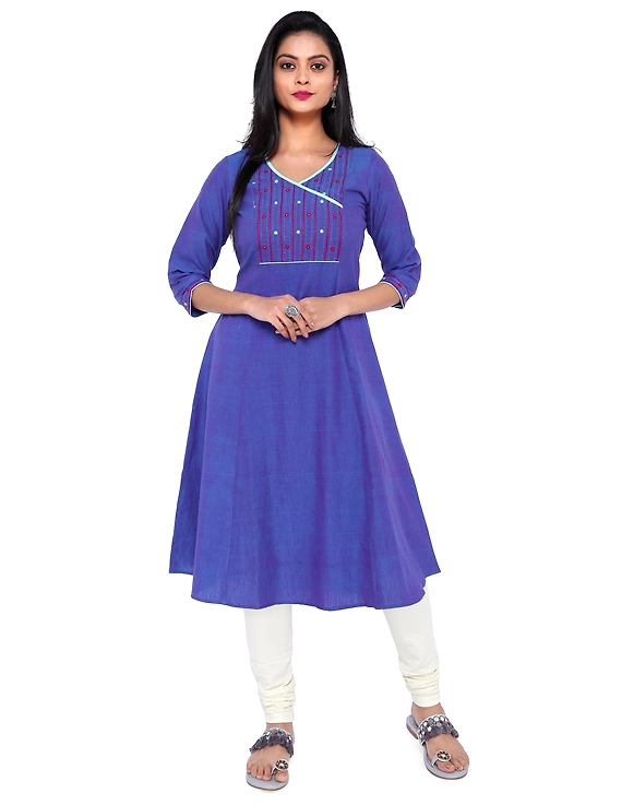 BLUE FLARED KURTA WITH HAND EMBROIDERY: LK171B-LK171B-S