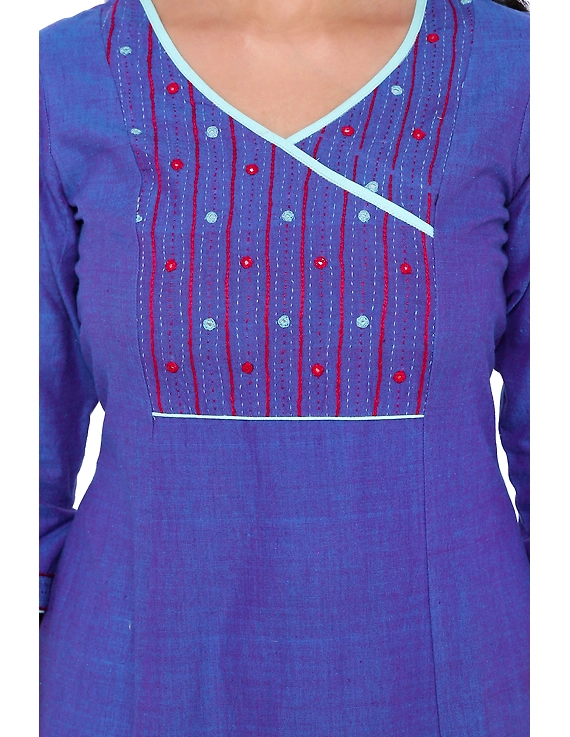 BLUE FLARED KURTA WITH HAND EMBROIDERY: LK171B-XL-1
