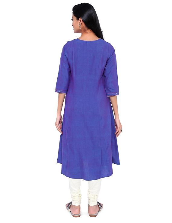 BLUE FLARED KURTA WITH HAND EMBROIDERY: LK171B-XL-2
