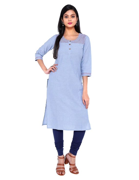 AQUA BLUE STRAIGHT KURTA IN MANGALGIRI COTTON: LK 200D-LK200D-M