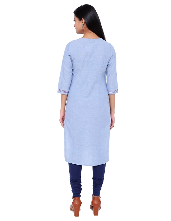 AQUA BLUE STRAIGHT KURTA IN MANGALGIRI COTTON: LK 200D-XXL-2