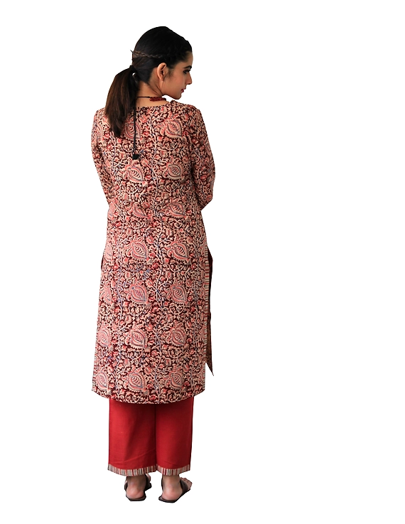 EARTHY RED KALAMKARI KURTA WITH PALAZZO PANTS: LK220B-L-2