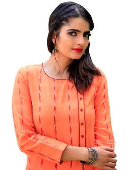 ORANGE IKAT KURTA : LK250B-M-1-sm