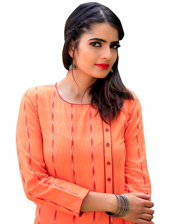 ORANGE IKAT KURTA : LK250B-L-1