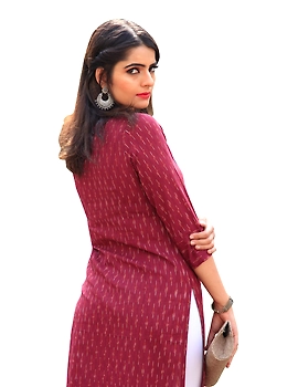 MAROON IKAT KURTA IN ANGARKHA STYLE : LK280C-S-2-sm