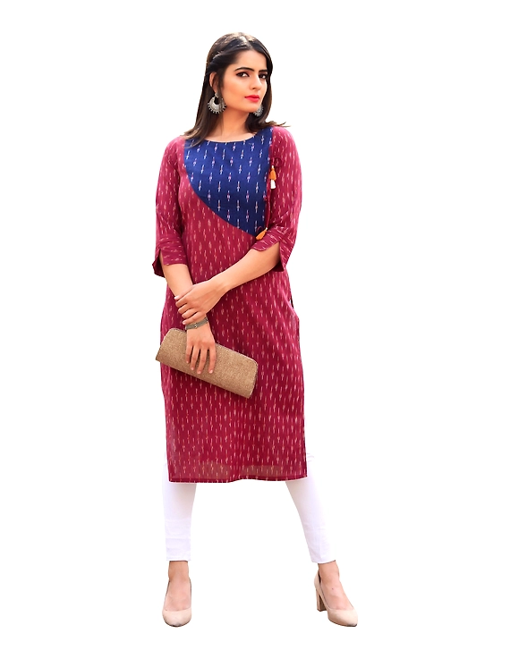 MAROON IKAT KURTA IN ANGARKHA STYLE : LK280C-LK280C-M