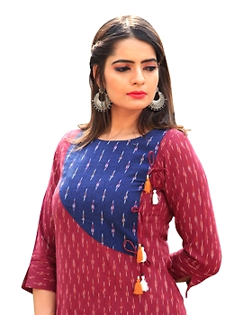 MAROON IKAT KURTA IN ANGARKHA STYLE : LK280C-L-1-sm