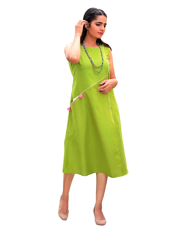 GREEN LINEN PRINCESS SLIT DRESS : LK310A-M-1