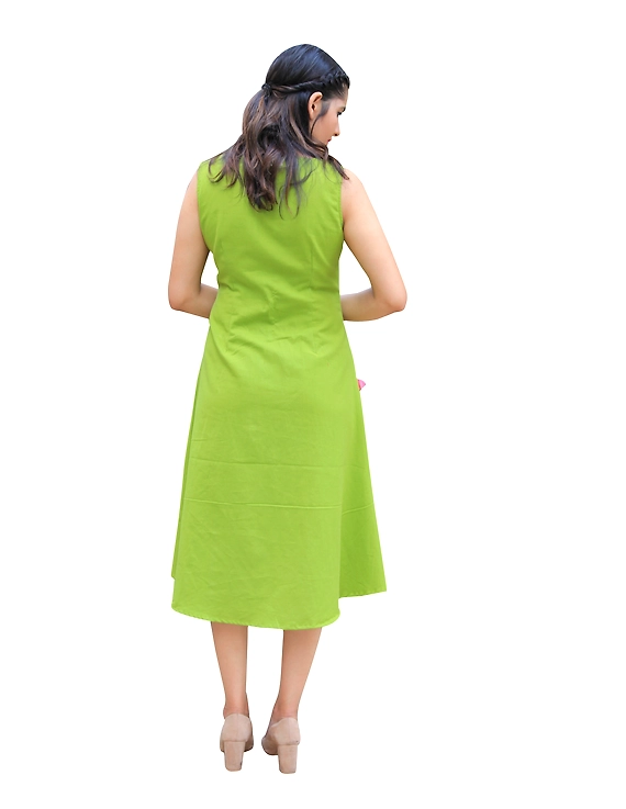 GREEN LINEN PRINCESS SLIT DRESS : LK310A-M-2