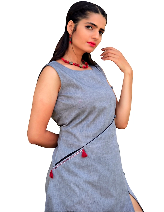 GREY MANGALAGIRI PRINCESS SLIT DRESS : LK310B-S-1