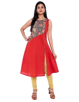 BRICK RED A LINE KURTA WITH FRONT SLIT: LK315A-LK315A-XL-sm