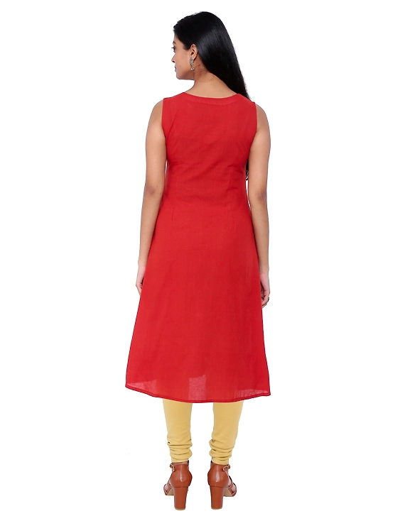 BRICK RED A LINE KURTA WITH FRONT SLIT: LK315A-XXL-2