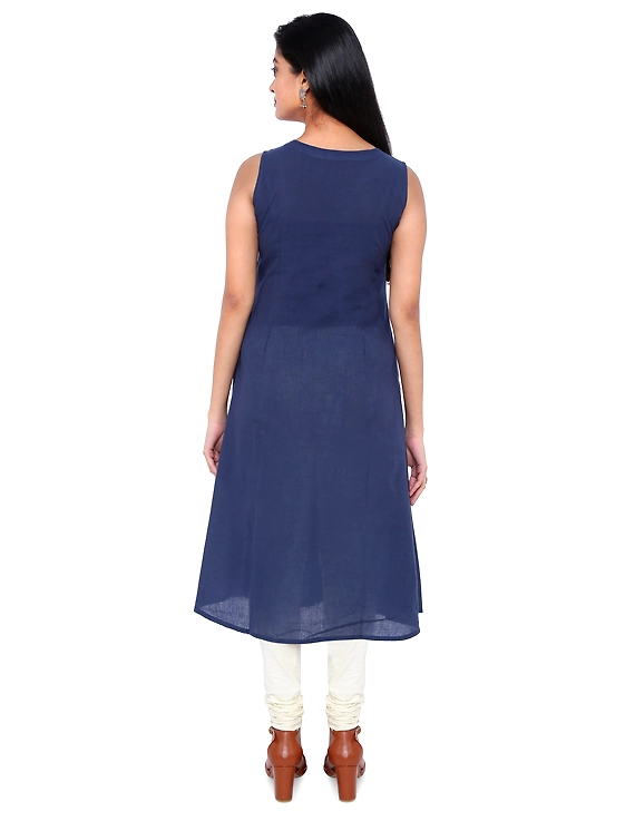 INDIGO BLUE A LINE KURTA WITH FRONT SLIT: LK315B-L-2