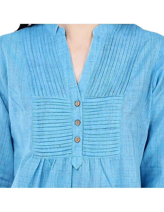 Full sleeve light blue mangalagiri cotton tunic LT101D-xs-1