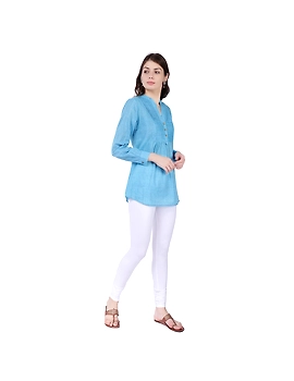 Full sleeve light blue mangalagiri cotton tunic LT101D-xs-3-sm