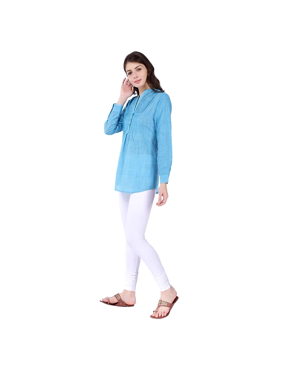 Full sleeve light blue mangalagiri cotton tunic LT101D-xs-2